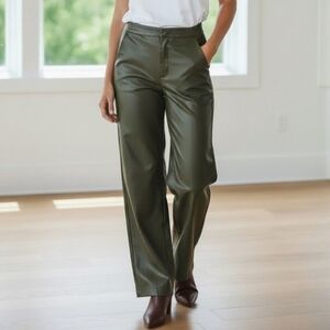 Elodie Faux Leather Pants Small Womens Straight Leg High Waisted Olive Green 29"